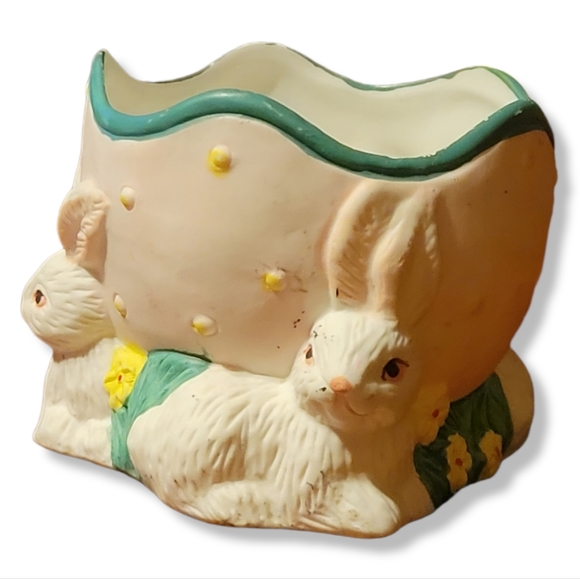 Vtg Candle Holder Tea Light Easter Bunny Rabbit Egg Flowers Jellybeans - Picture 3 of 7